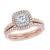 Thumbnail Image 1 of Previously Owned - 1 CT. T.W. Diamond Double Cushion Frame Bridal Set in 14K Rose Gold