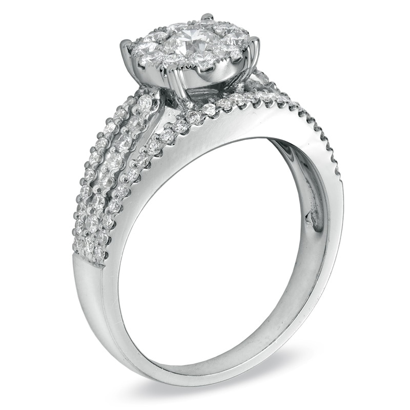 Previously Owned - 1 CT. T.W. Diamond Three Row Split Shank Engagement Ring in 14K White Gold