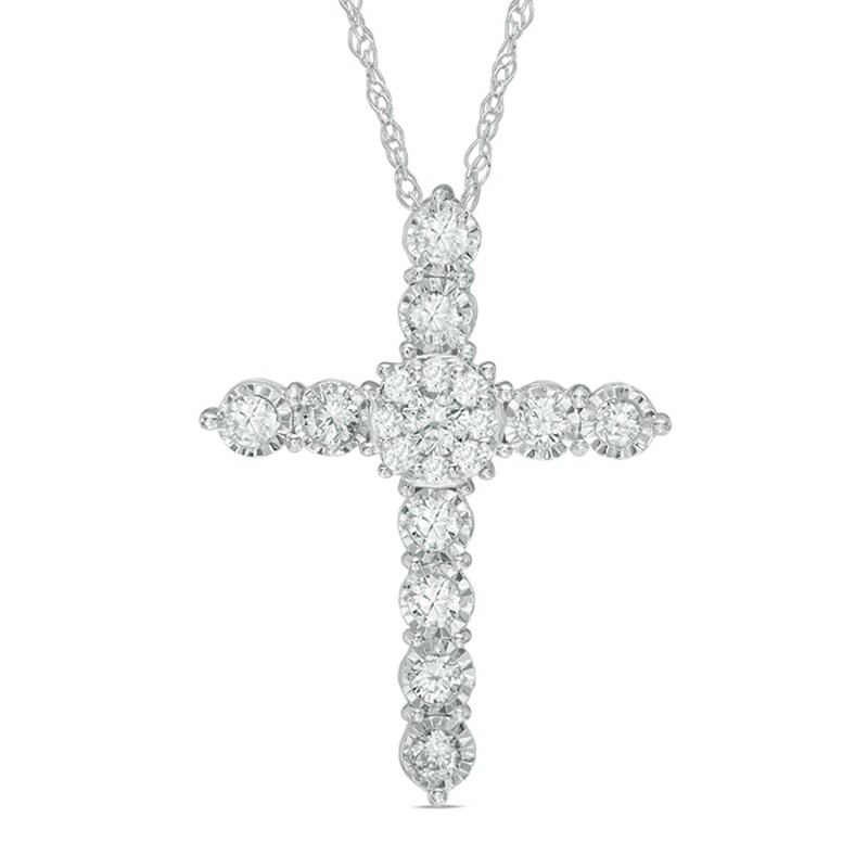 Main Image 1 of Previously Owned - 1/2 CT. T.W. Diamond Cross Pendant in 10K White Gold