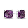 Thumbnail Image 0 of Previously Owned - 6.0mm Cushion-Cut Checkerboard Amethyst Solitaire Stud Earrings in 10K White Gold