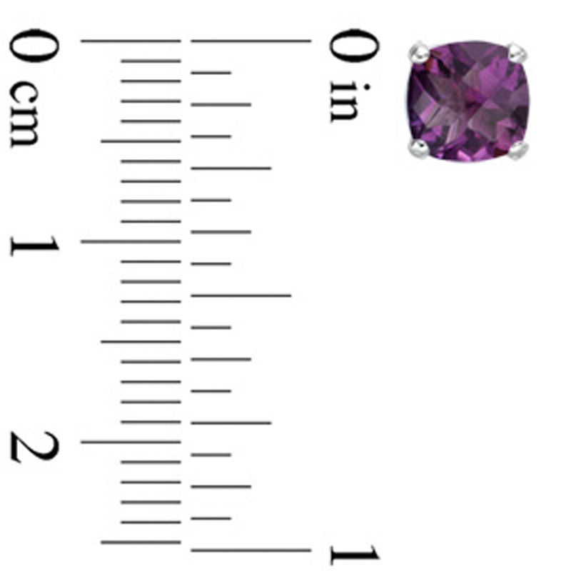 Previously Owned - 6.0mm Cushion-Cut Checkerboard Amethyst Solitaire Stud Earrings in 10K White Gold