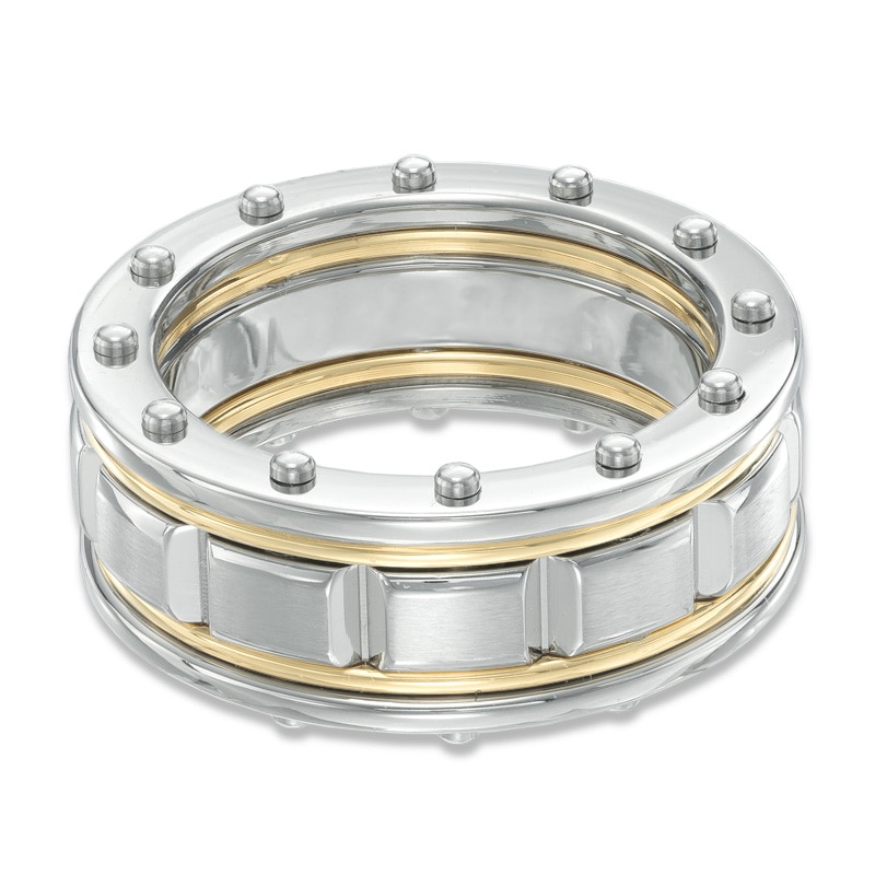 Previously Owned - Men's Riveted Ring in Two-Tone Stainless Steel
