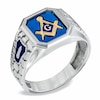 Thumbnail Image 2 of Previously Owned - Men's Lab-Created Blue Sapphire and Enamel Comfort Fit Masonic Ring in Sterling Silver
