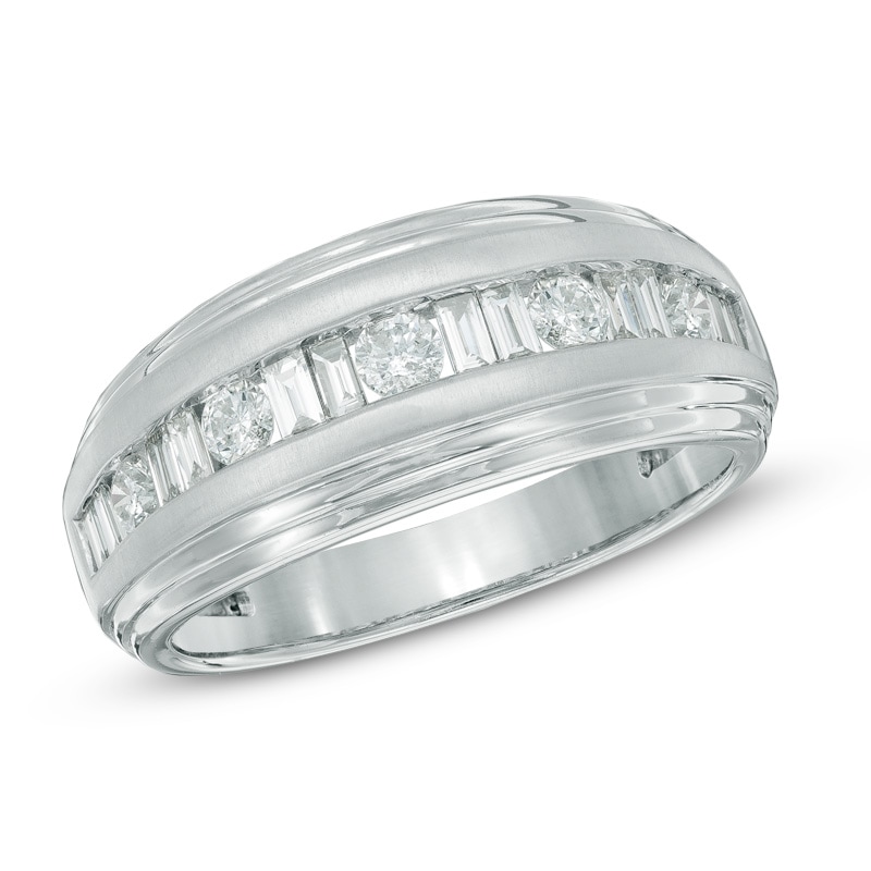 Previously Owned - Men's 1 CT. T.W. Round and Baguette Diamond Wedding Band in 14K White Gold