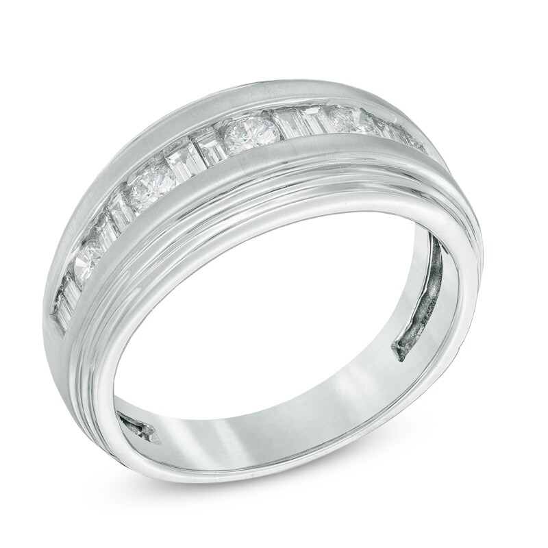Main Image 2 of Previously Owned - 1 CT. T.W. Round and Baguette Diamond Wedding Band in 14K White Gold