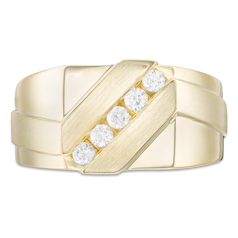 Previously Owned - Men's 1/3 CT. T.W. Diamond Slant Satin Wedding Band in 10K Gold