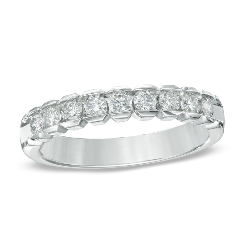 Main Image 1 of Previously Owned - 1/2 CT. T.W. Diamond Scallop Edge Anniversary Band in 14K White Gold