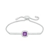 Thumbnail Image 1 of Previously Owned - 7.0mm Cushion-Cut Amethyst and Lab-Created White Sapphire Bolo Bracelet in Sterling Silver - 9.0"