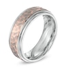 Thumbnail Image 2 of Previously Owned - Men's 8.0mm Titanium and 10K Rose Gold Hammered Comfort Fit Wedding Band