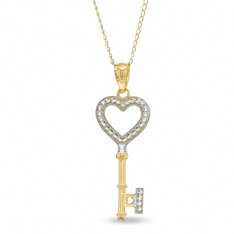 Main Image 1 of Previously Owned - Diamond Accent Heart Key Pendant in 14K Gold - 17"