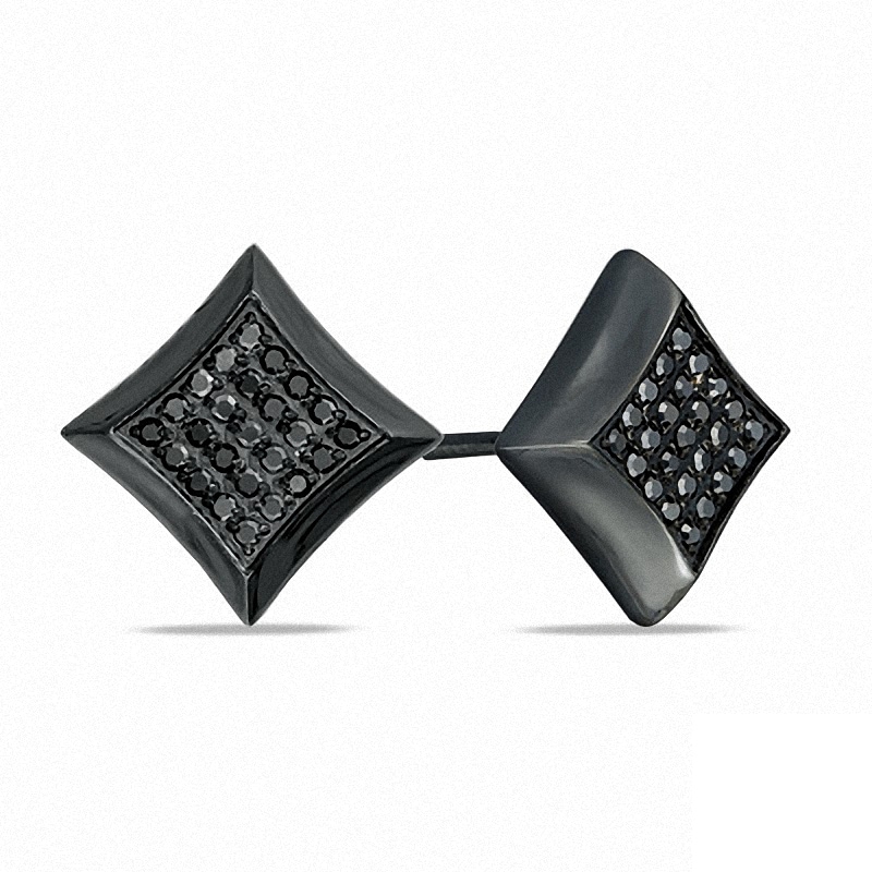Previously Owned - Men's 1/4 CT. T.W. Black Diamond Star Earrings in Black IP Stainless Steel