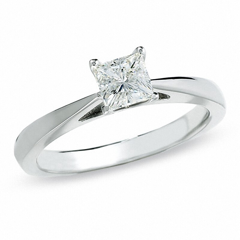 Previously Owned - Celebration Lux® 1/2 CT. Princess-Cut Diamond Solitaire Engagement Ring in 18K White Gold (I/SI2)