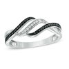 Thumbnail Image 0 of Previously Owned - 1/6 CT. T.W. Enhanced Black and White Diamond Split Waves Ring in Sterling Silver