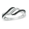 Thumbnail Image 1 of Previously Owned - 1/6 CT. T.W. Enhanced Black and White Diamond Split Waves Ring in Sterling Silver