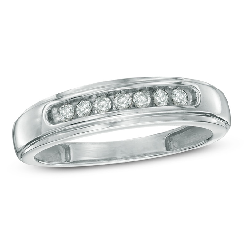 Main Image 1 of Previously Owned - Men's 1/4 CT. T.W. Diamond Comfort Fit Anniversary Band in 10K White Gold