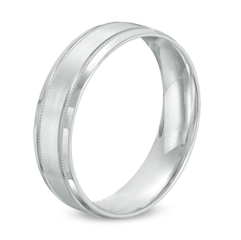 Previously Owned - Men's 6.0mm Brushed center Wedding Band in 14K White Gold