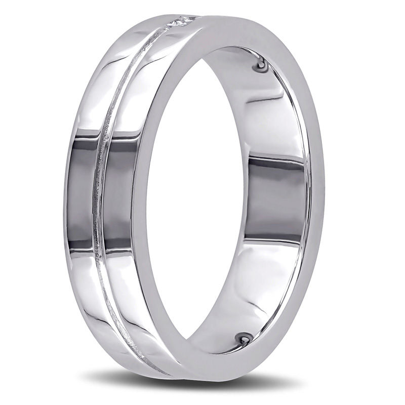Main Image 2 of Previously Owned - 5.0mm Square-Cut Diamond Accent Solitaire Wedding Band in Sterling Silver