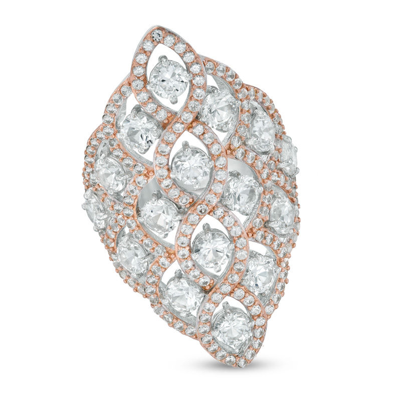 Previously Owned - Lab-Created White Sapphire Lattice Ring in Sterling Silver and 18K Rose Gold Plate