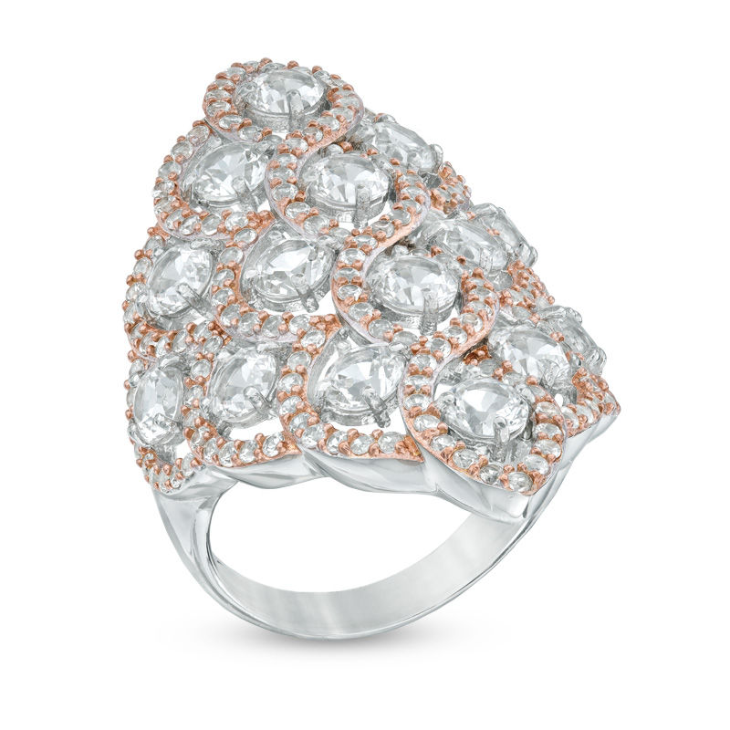 Previously Owned - Lab-Created White Sapphire Lattice Ring in Sterling Silver and 18K Rose Gold Plate