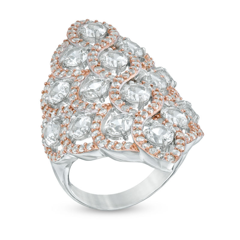 Main Image 2 of Previously Owned - Lab-Created White Sapphire Lattice Ring in Sterling Silver and 18K Rose Gold Plate