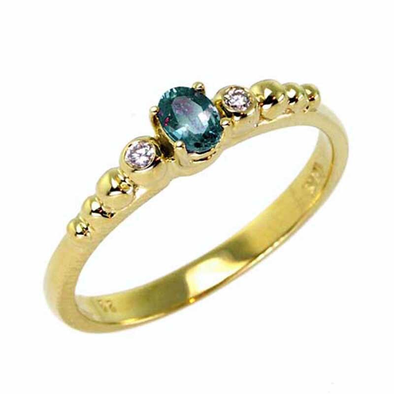 Main Image 1 of Previously Owned - Oval Alexandrite and Diamond Accent Engagement Ring in 18K Gold