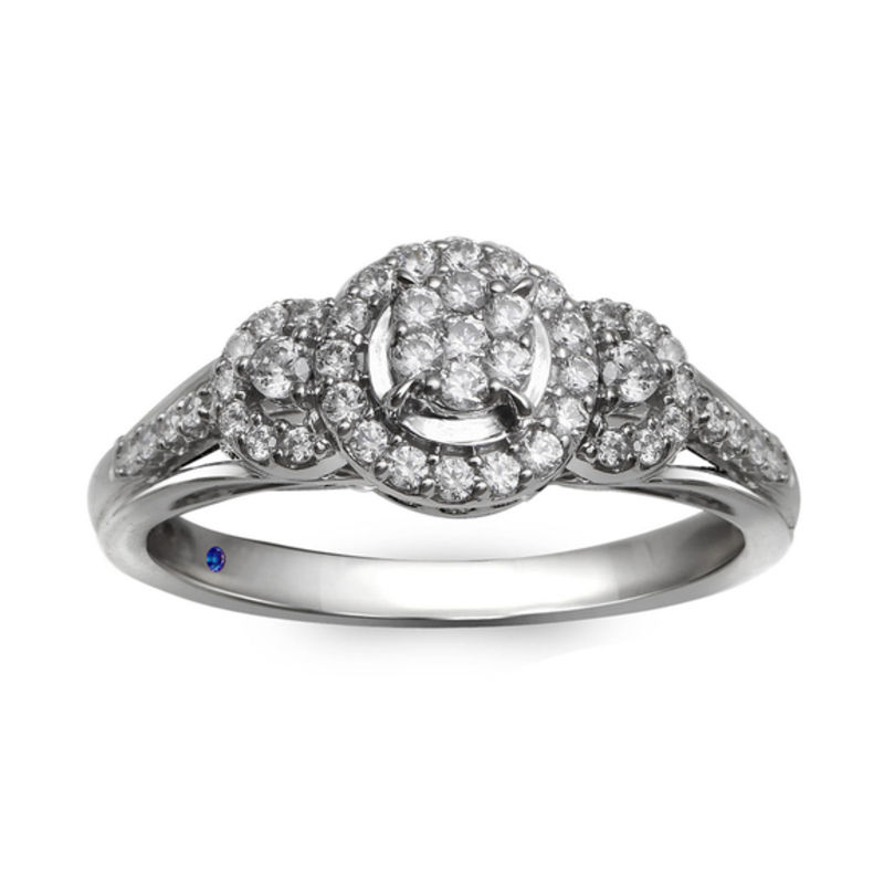 Main Image 1 of Previously Owned - Cherished Promise Collection™ 1/3 CT. T.W. Diamond Three Stone Frame Promise Ring in 10K White Gold