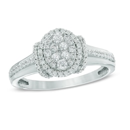 Previously Owned - 1/2 CT. T.W. Diamond Oval Cluster Collar Engagement Ring in 10K White Gold