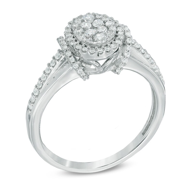 Main Image 2 of Previously Owned - 1/2 CT. T.W. Diamond Oval Cluster Collar Engagement Ring in 10K White Gold