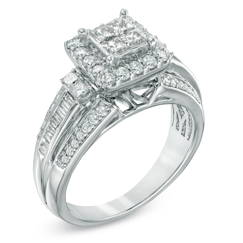 Main Image 2 of Previously Owned - 1 CT. T.W. Quad Princess-Cut Diamond Engagement Ring in 10K White Gold