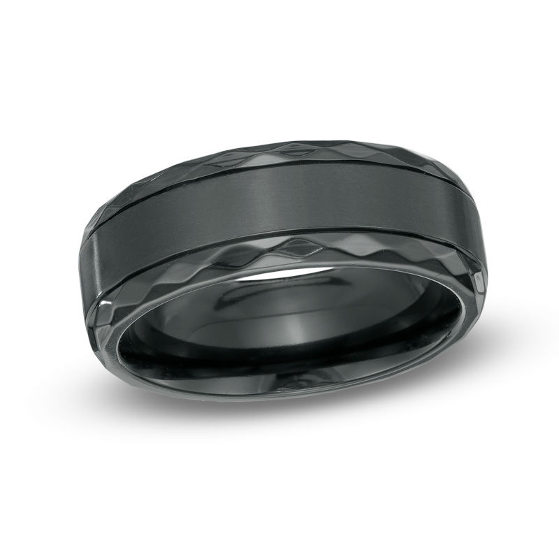 Previously Owned - Men's 8.0mm Black Zirconium Textured Edge Ring