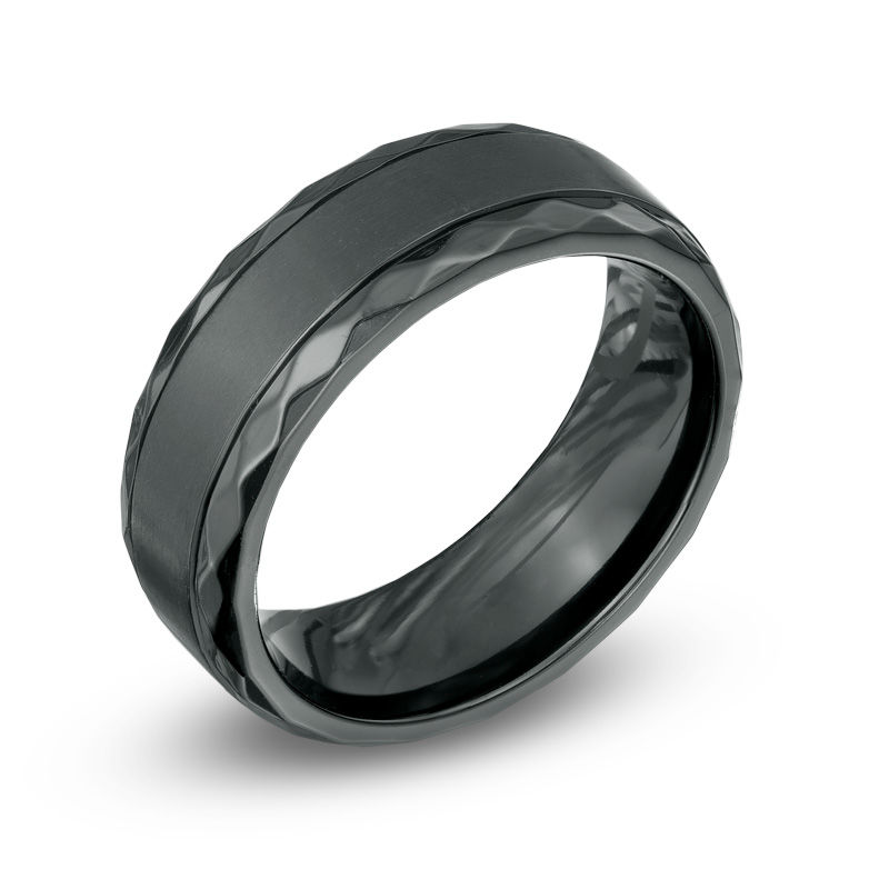 Previously Owned - Men's 8.0mm Black Zirconium Textured Edge Ring
