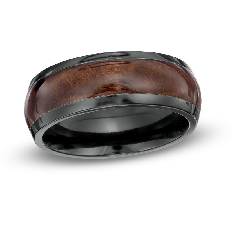 Previously Owned - Men's 8.0mm Black Zirconium Faux Wood Inlay Ring