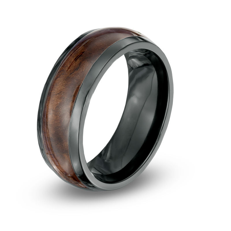 Previously Owned - Men's 8.0mm Black Zirconium Faux Wood Inlay Ring