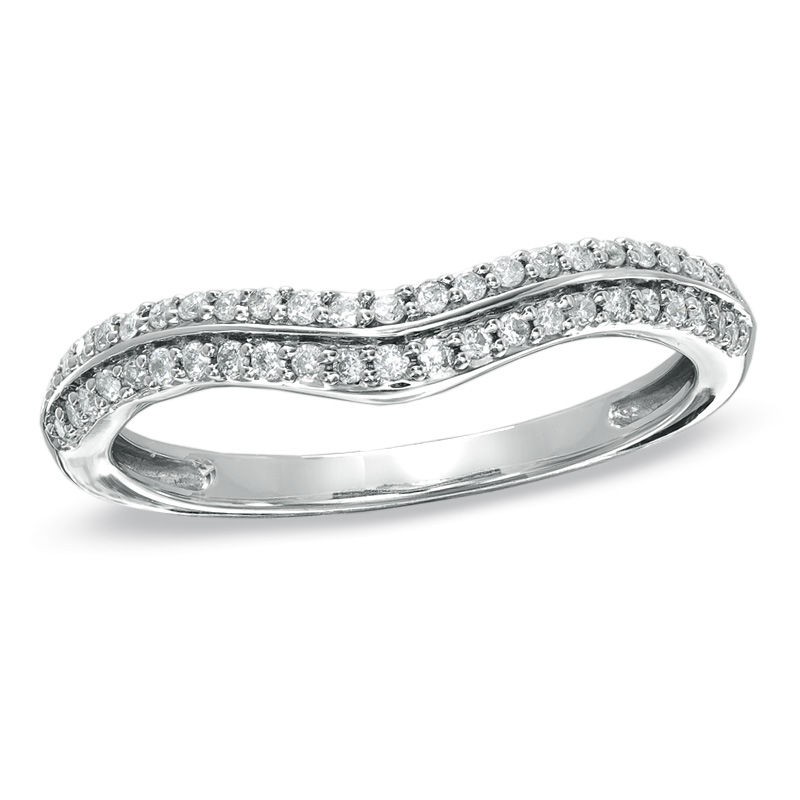 Previously Owned - 1/5 CT. T.W. Diamond Double Row Contour Wedding Band in 14K White Gold