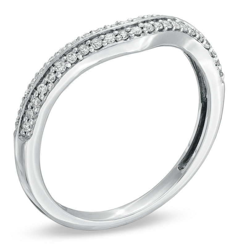 Previously Owned - 1/5 CT. T.W. Diamond Double Row Contour Wedding Band in 14K White Gold