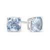 Thumbnail Image 0 of Previously Owned - 6.0mm Cushion-Cut Lab-Created Checkerboard Blue Spinel Solitaire Stud Earrings in 10K White Gold