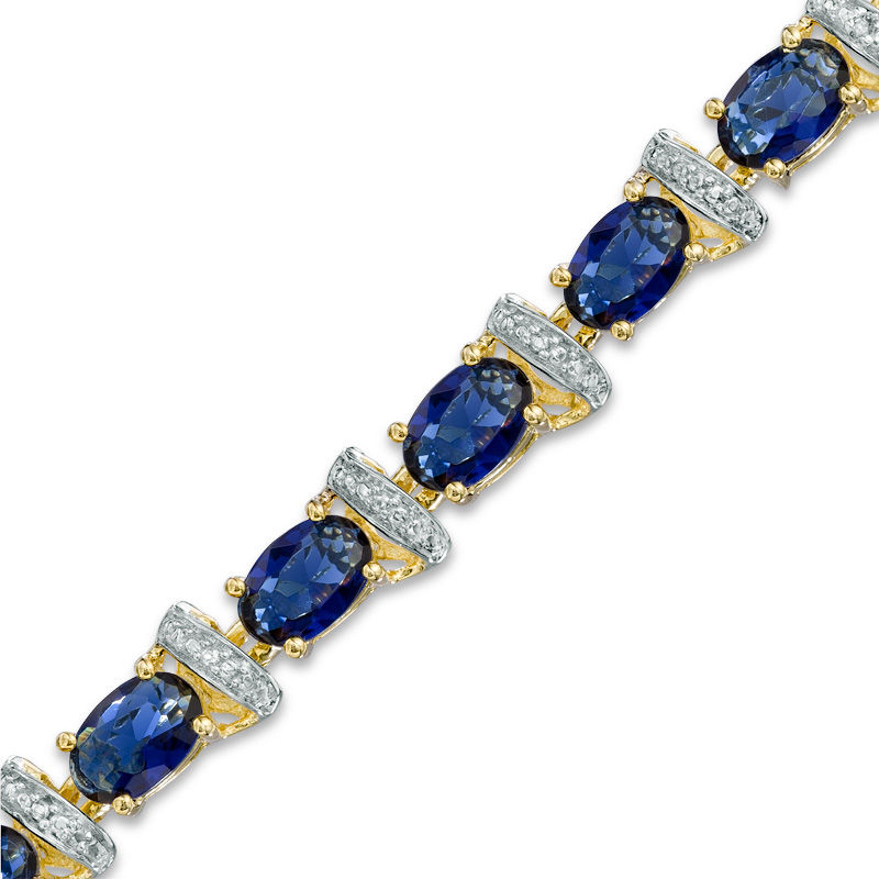 Main Image 1 of Previously Owned - Oval Lab-Created Blue Sapphire and Diamond Accent Link Bracelet in 10K Gold Vermeil - 7.25"
