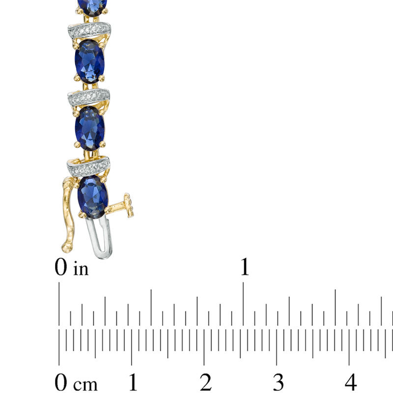 Main Image 3 of Previously Owned - Oval Lab-Created Blue Sapphire and Diamond Accent Link Bracelet in 10K Gold Vermeil - 7.25"