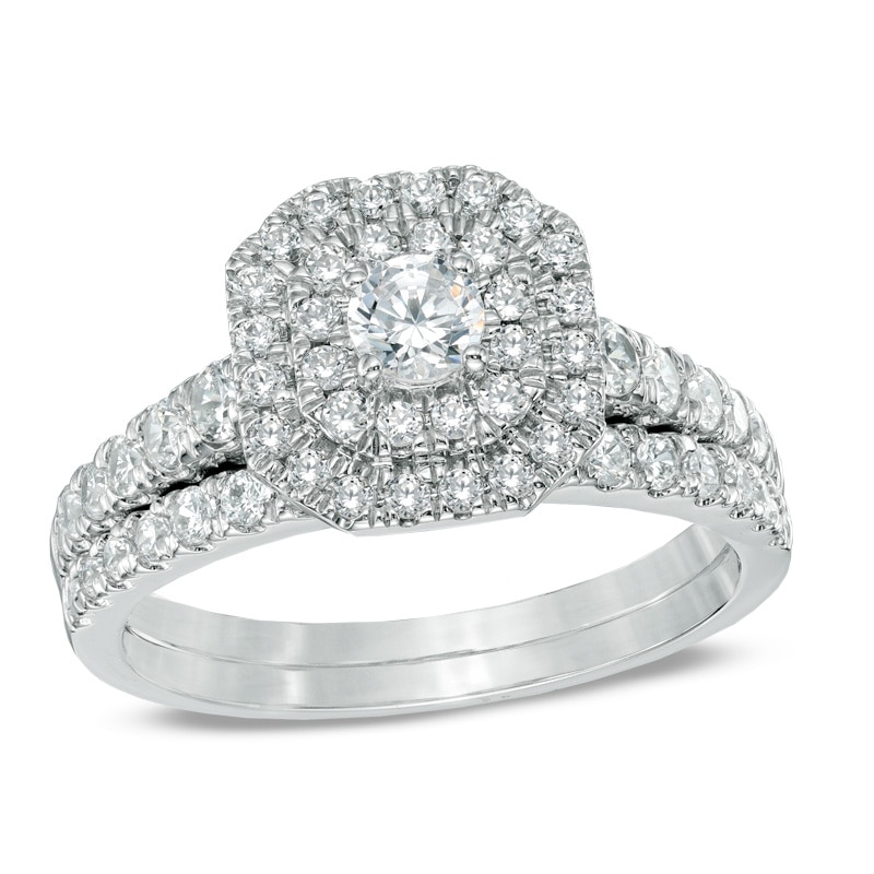 Main Image 1 of Previously Owned - 1 CT. T.W. Diamond Double Frame Bridal Set in 14K White Gold