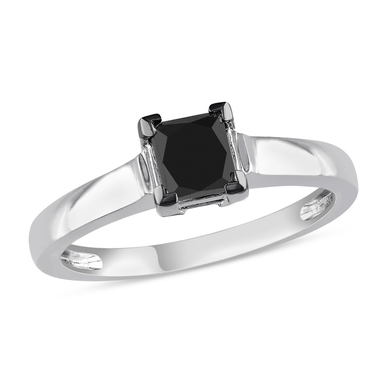 Main Image 1 of Previously Owned - 1 CT. Princess-Cut Black Diamond Solitaire Ring in 10K White Gold