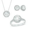 Thumbnail Image 1 of Previously Owned - Lab-Created White Sapphire Pendant, Ring and Earrings Frame Set in Sterling Silver