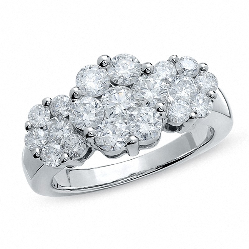 Main Image 1 of Previously Owned - 2 CT. T.W. Diamond Three Flower Ring in 14K White Gold