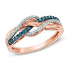 Thumbnail Image 0 of Previously Owned - 1/5 CT. T.W. Enhanced Blue and White Diamond Layered Waves Ring in 10K Rose Gold