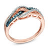 Thumbnail Image 1 of Previously Owned - 1/5 CT. T.W. Enhanced Blue and White Diamond Layered Waves Ring in 10K Rose Gold