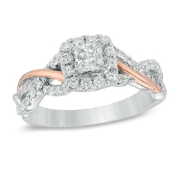 Previously Owned - 3/4 CT. T.W. Princess-Cut Diamond Frame Engagement Ring in 14K Two-Tone Gold