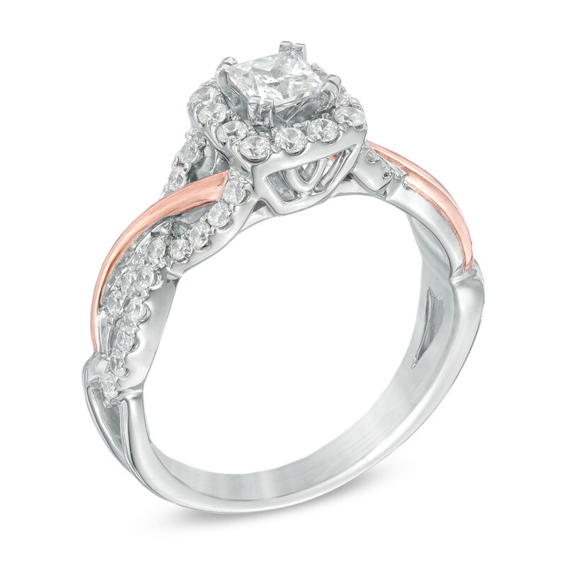 Main Image 2 of Previously Owned - 3/4 CT. T.W. Princess-Cut Diamond Frame Engagement Ring in 14K Two-Tone Gold