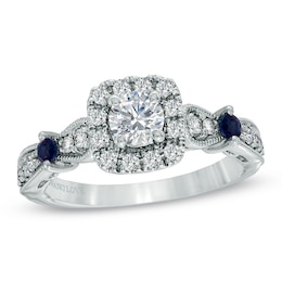 Previously Owned - Vera Wang Love Collection 3/4 CT. T.W. Diamond and Sapphire Vintage-Style Ring in 14K White Gold