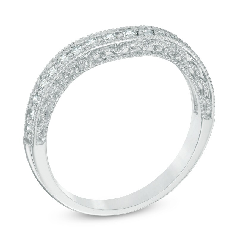 Main Image 2 of Previously Owned - 1/3 CT. T.W. Diamond Contour Vintage-Style Anniversary Band in 14K White Gold