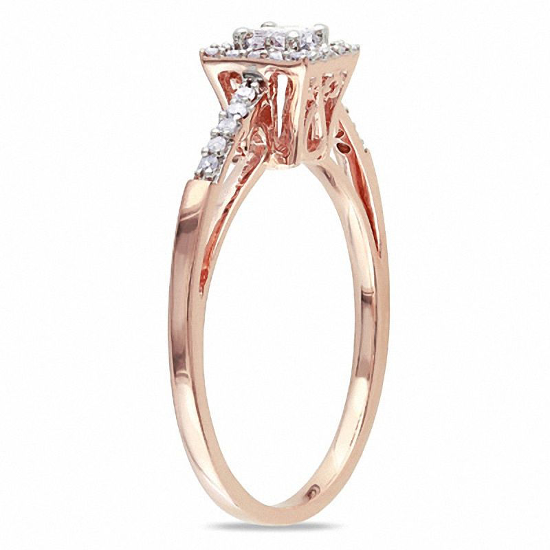 Previously Owned - 1/5 CT. T.W. Quad Princess-Cut Diamond Square Frame Engagement Ring in 10K Rose Gold