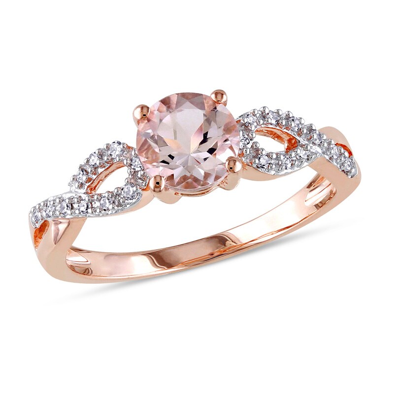 Main Image 1 of Previously Owned - 6.0mm Morganite and Diamond Accent Twist Engagement Ring in 10K Rose Gold